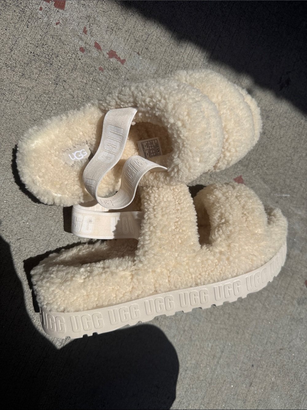 UGG Cream Plush Double-Strap Slingback Sandals